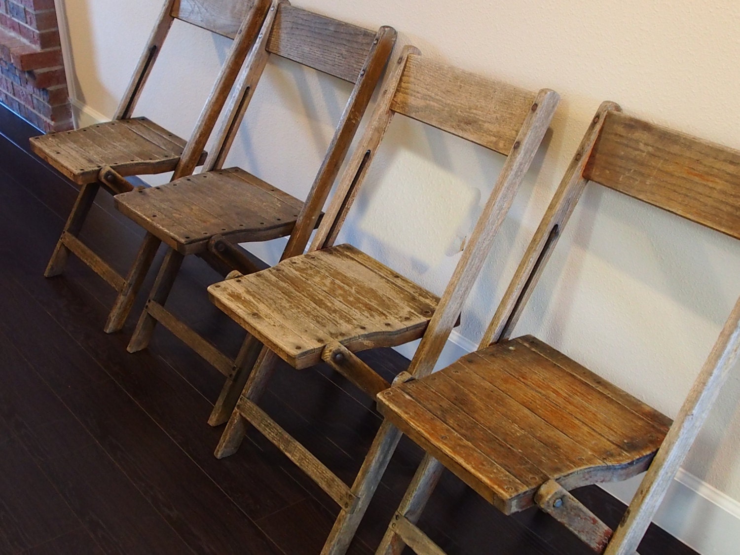 Snyder wooden folding chairs Set of four saved from Ft. Hesterly Armory