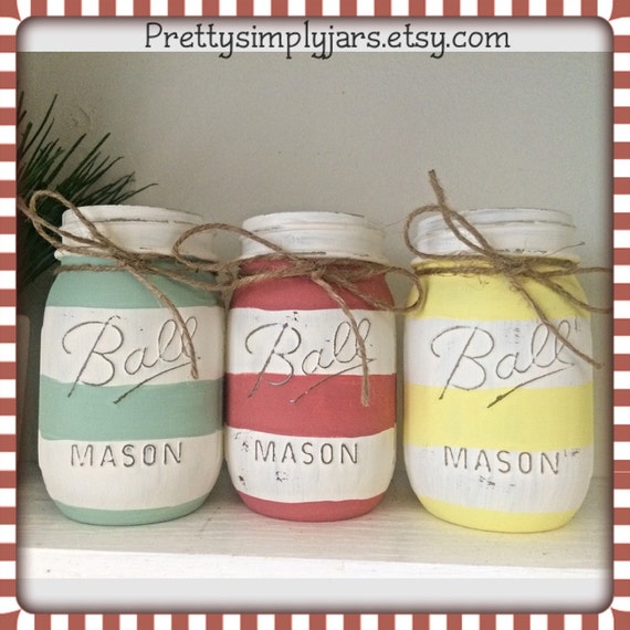 Stripe Painted Mason Jar Set Pint Ball Mason Jars Set of