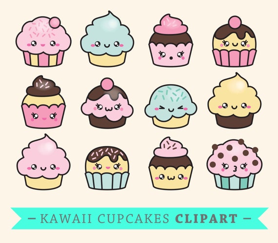 Premium Vector Clipart Kawaii Cup Cakes Cute Cupcakes