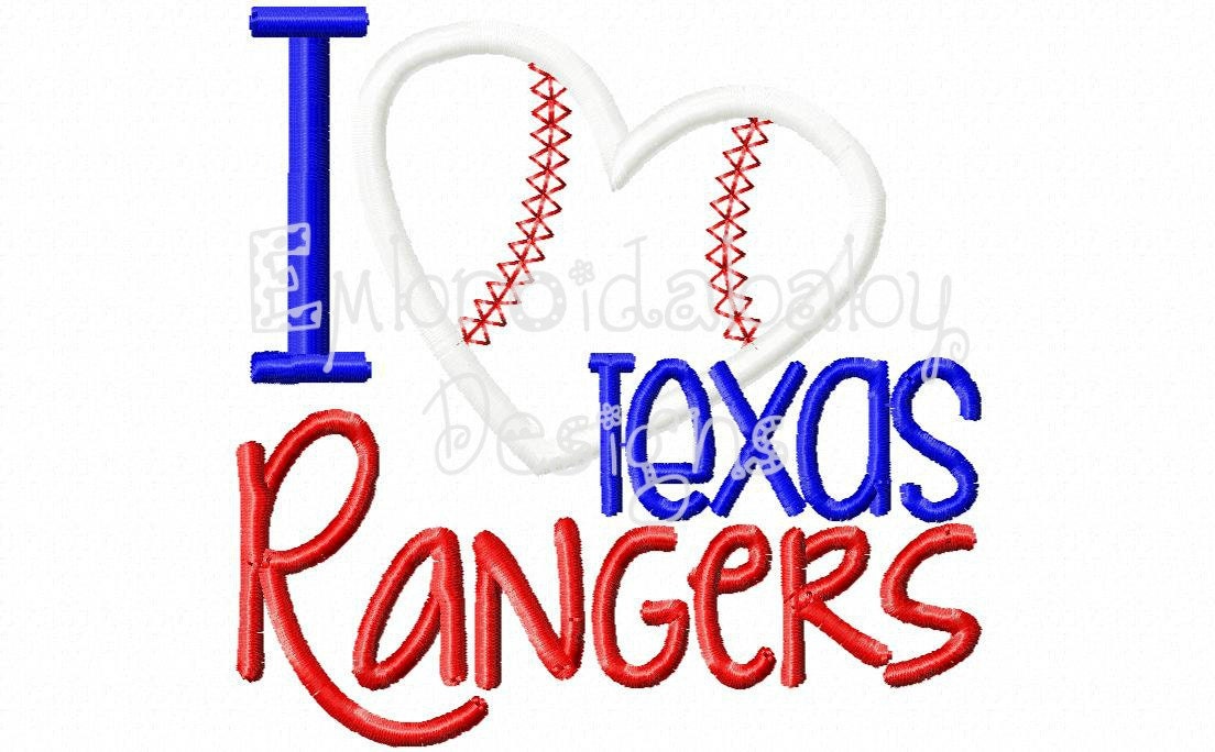 I Love The Texas Rangers 4x4 Texas Rangers by HoopMamaEmbroidery