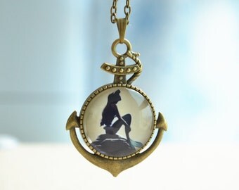 Steampunk Anchor necklace,The little mermaid Necklace,waiting mermaid pendnat necklace,picture necklace jewelry (XL020)-dailyetsysales
