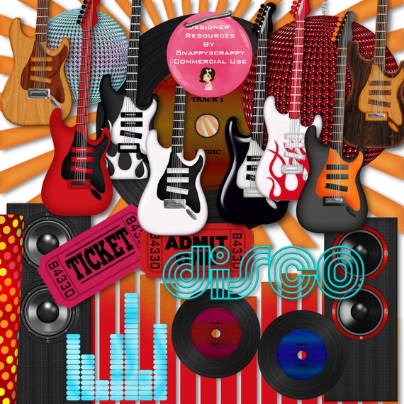 Music Clipart Guitar Digital Scrapbooking. Disco Musical