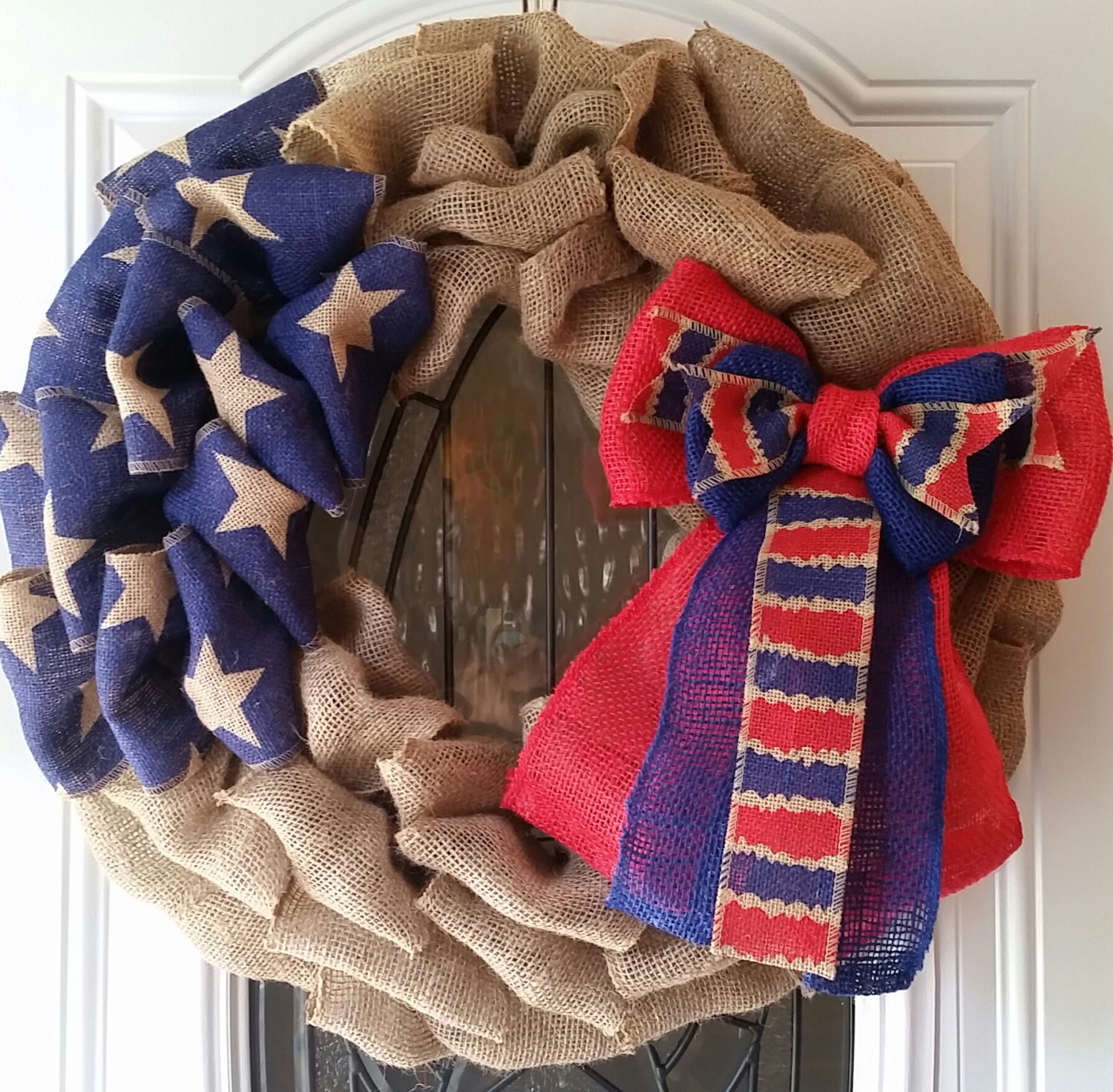 Patriotic Americana Burlap wreath Big Bow Wreath Home Wreath