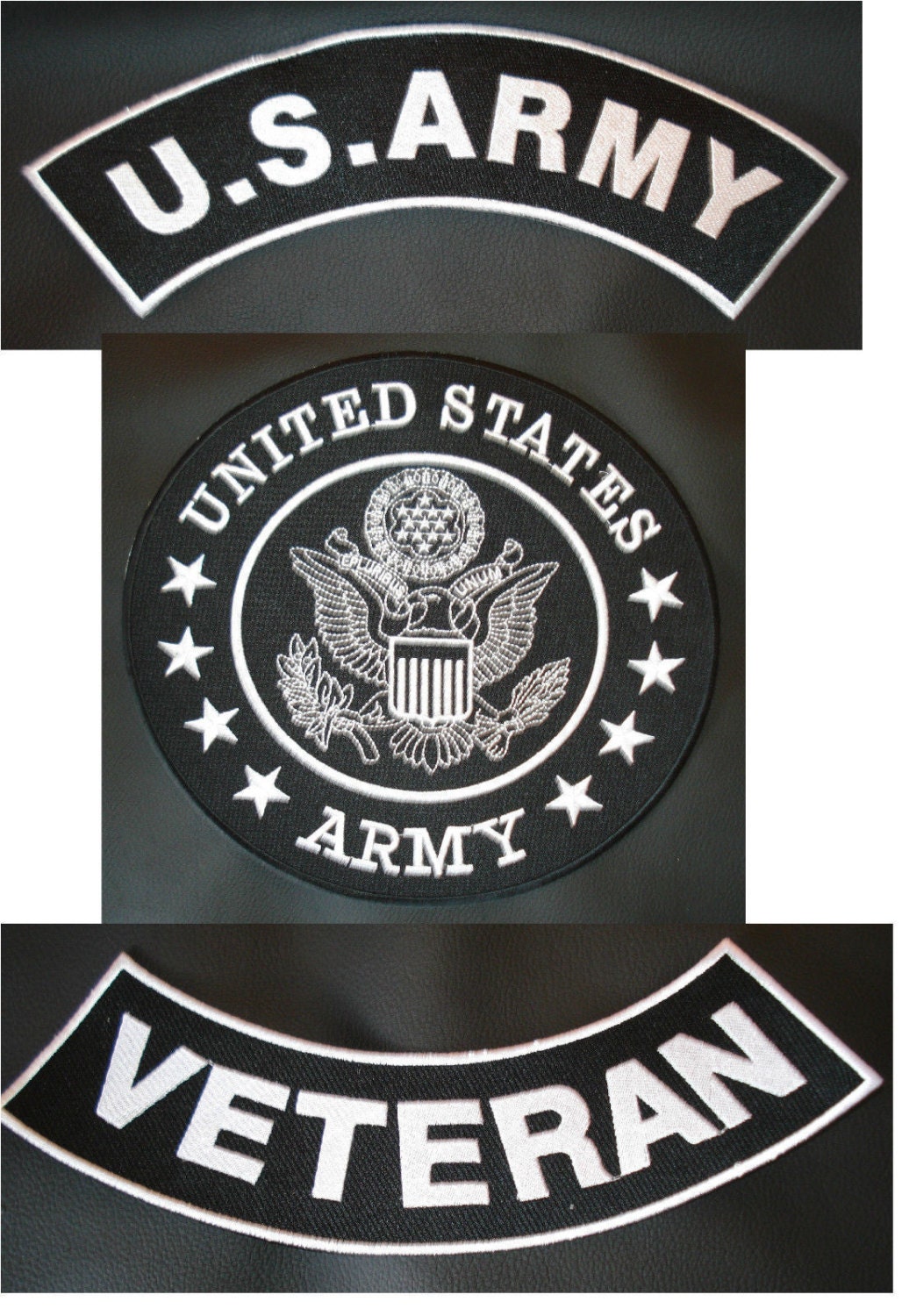 US Army Veteran 3 Patches SET Top & Bottom Rocker Center Back