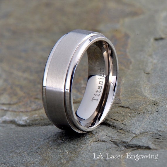 Mens Titanium Wedding Band Brushed polished stepped edge