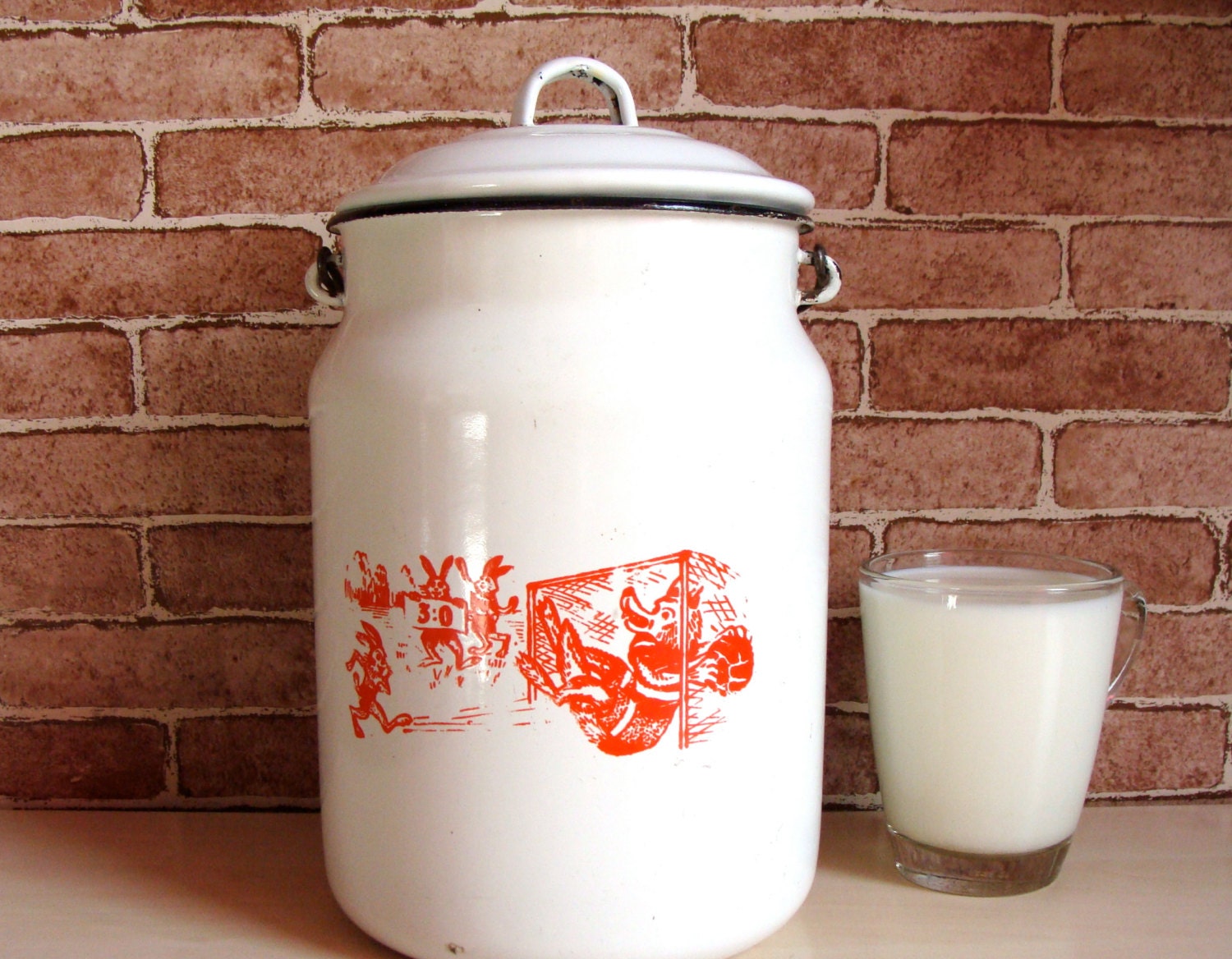 Vintage Enamel Milk Can Milk Pail White Enamel Bucket