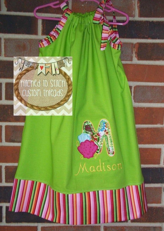 Seashell Initial Appliqued Pillowcase Dress by HitchedtoStitch