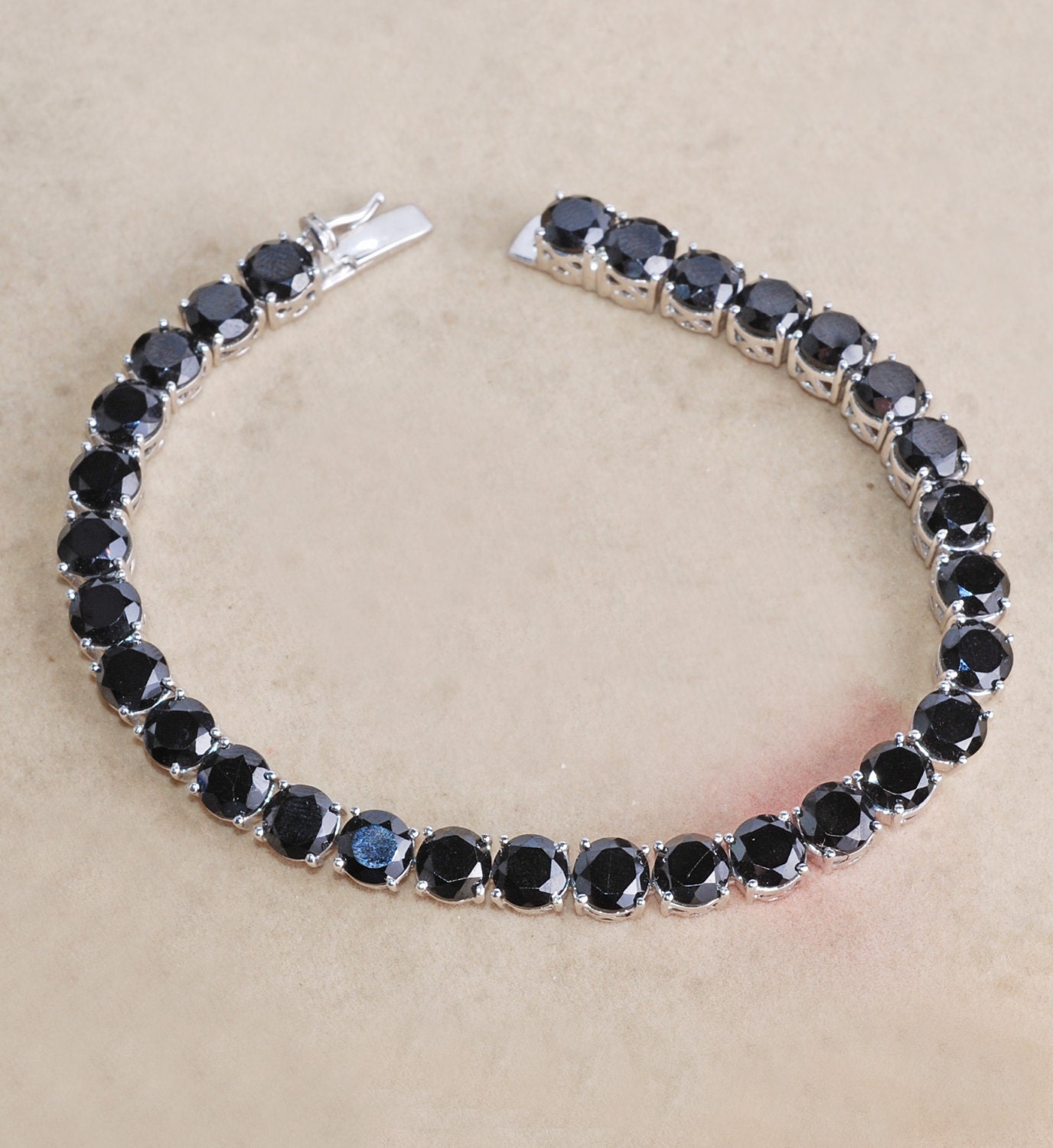 AAA Black Spinel Bracelet / Prong Set Tennis by silverjewelry2015