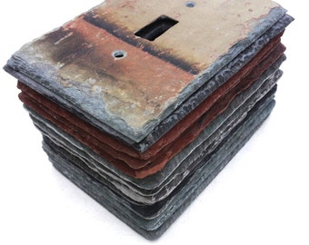 Decorative light switch cover single toggle gray slate with weathered patina