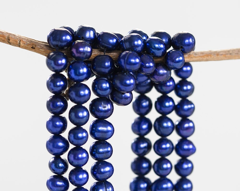 1276_ Navy blue pearls 89 mm Dark blue pearls Navy pearls
