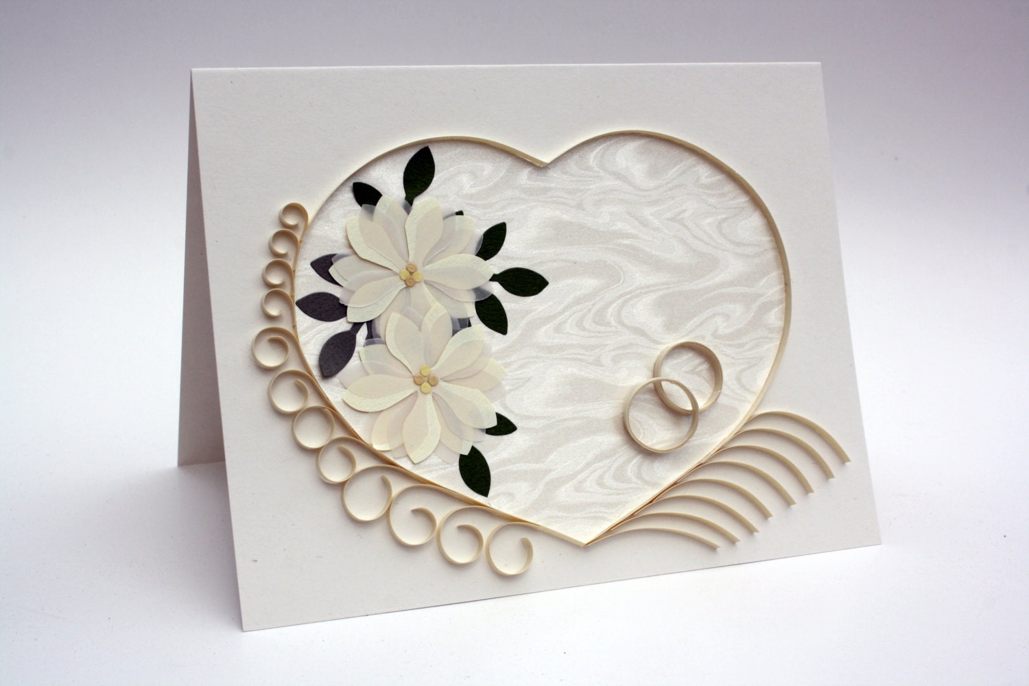 Quilled Wedding Heart Greeting Card In Pearls And Creams