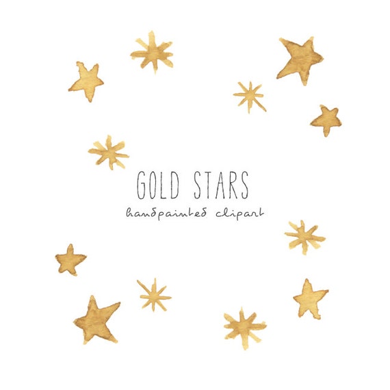 Watercolor Gold Star Stars Christmas Xmas Hand by colorsofthewater