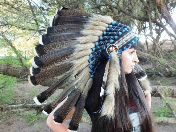 Native American Headdress made from Turkey Feathers Chief