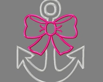 Buy 3 get 1 free! Anchor applique embroidery design, anchor with bow design, anchor and bow embroidery design, nautical applique design