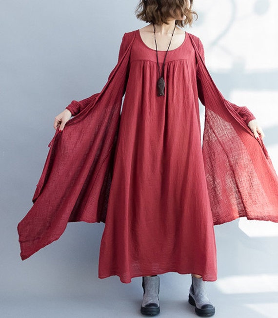 2pc Style Women Linen Dress Maxi Long Dress by PrettyQualityDecor