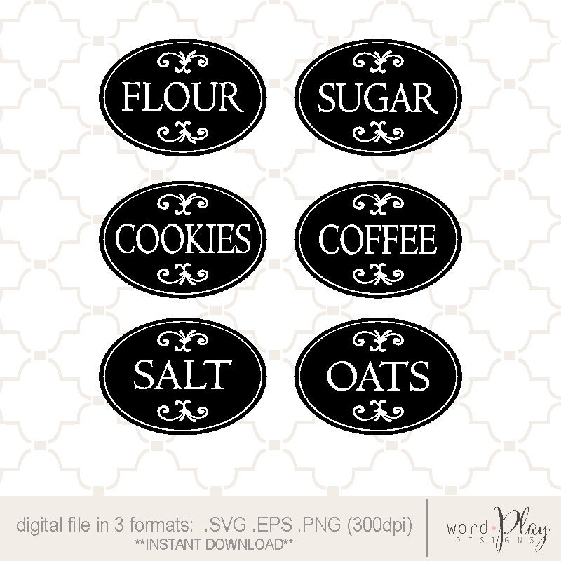 SVG Kitchen Jar Labels Canister PNG EPS digital file