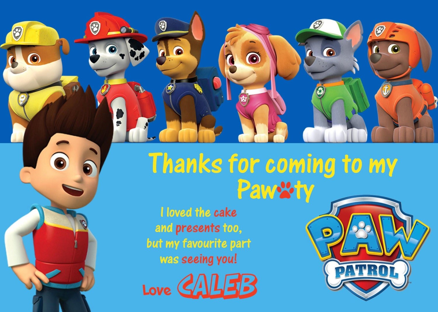Customised Paw Patrol Thank You Printable