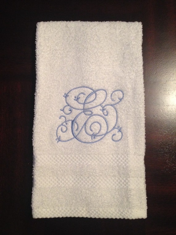 Set of 2 Single Letter Monogram Hand Towels Emboidered
