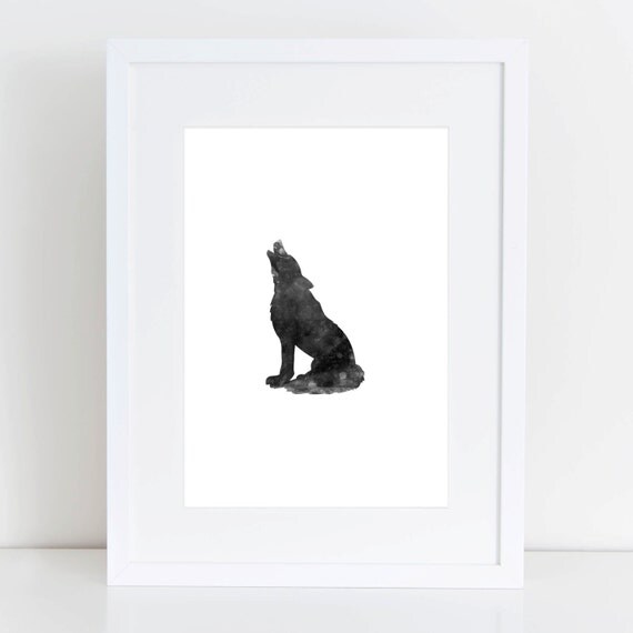 Black & White Wolf Print Watercolor Print Wall by JettyPrintables