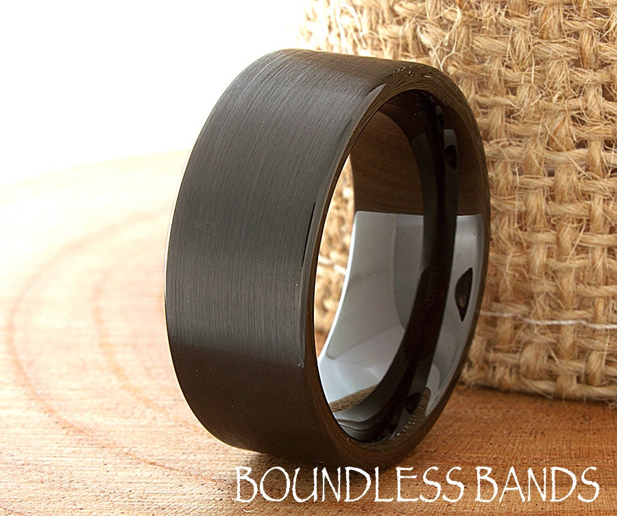 Tungsten Wedding Band Pipe Cut High Polished Customized Black Band Design Laser Engraved Ring Mens Tungsten Ring Anniversary Ring 9mm His