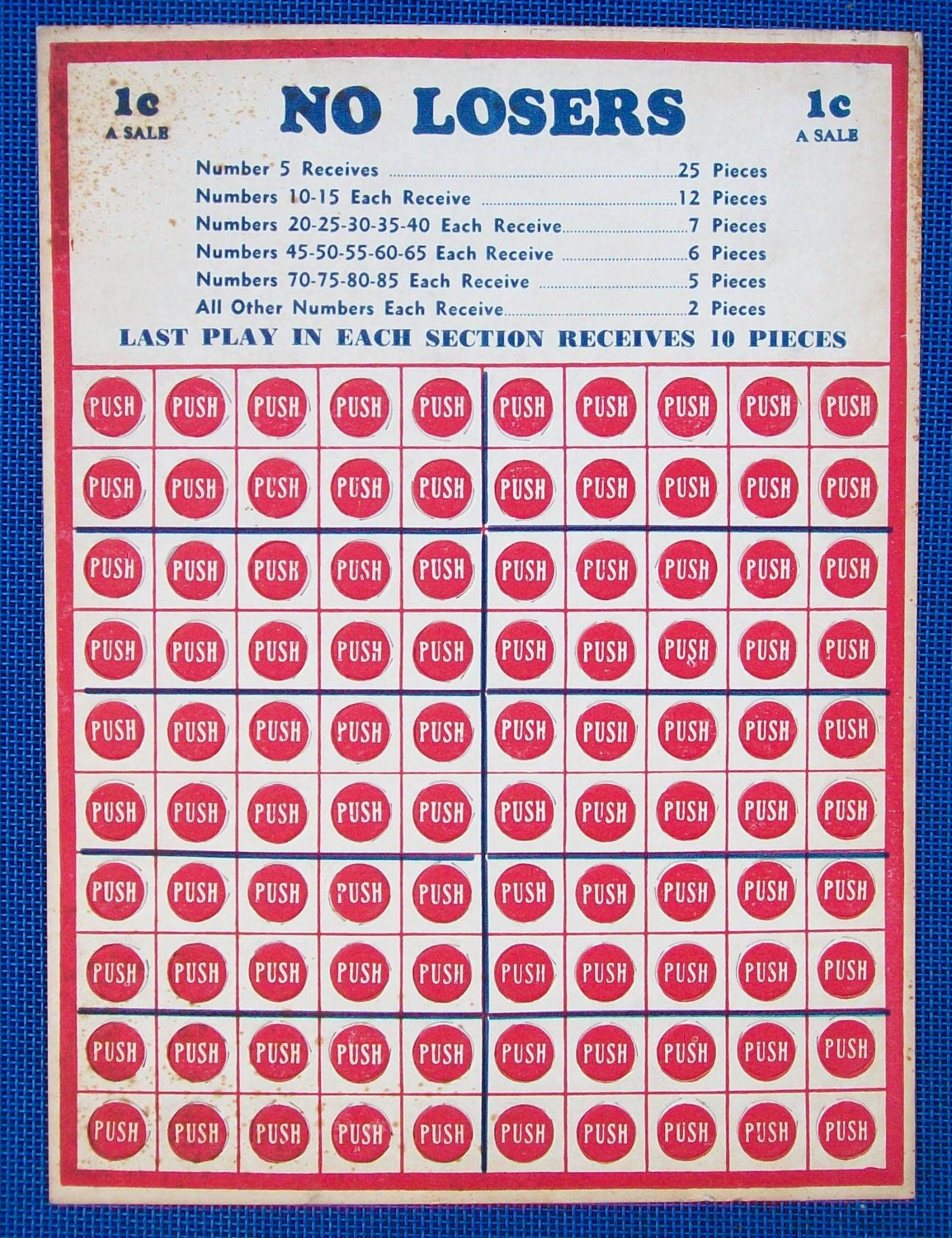Vintage Gambling Punch Card Game Unpunched