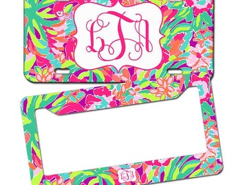 Monogrammed License plate - Lilly Pulitzer Inspired , Personalized Monogrammed License Plate Car Tag , Monogram License Frame
