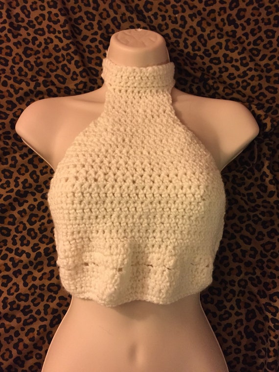 Items similar to White crochet halter top on Etsy