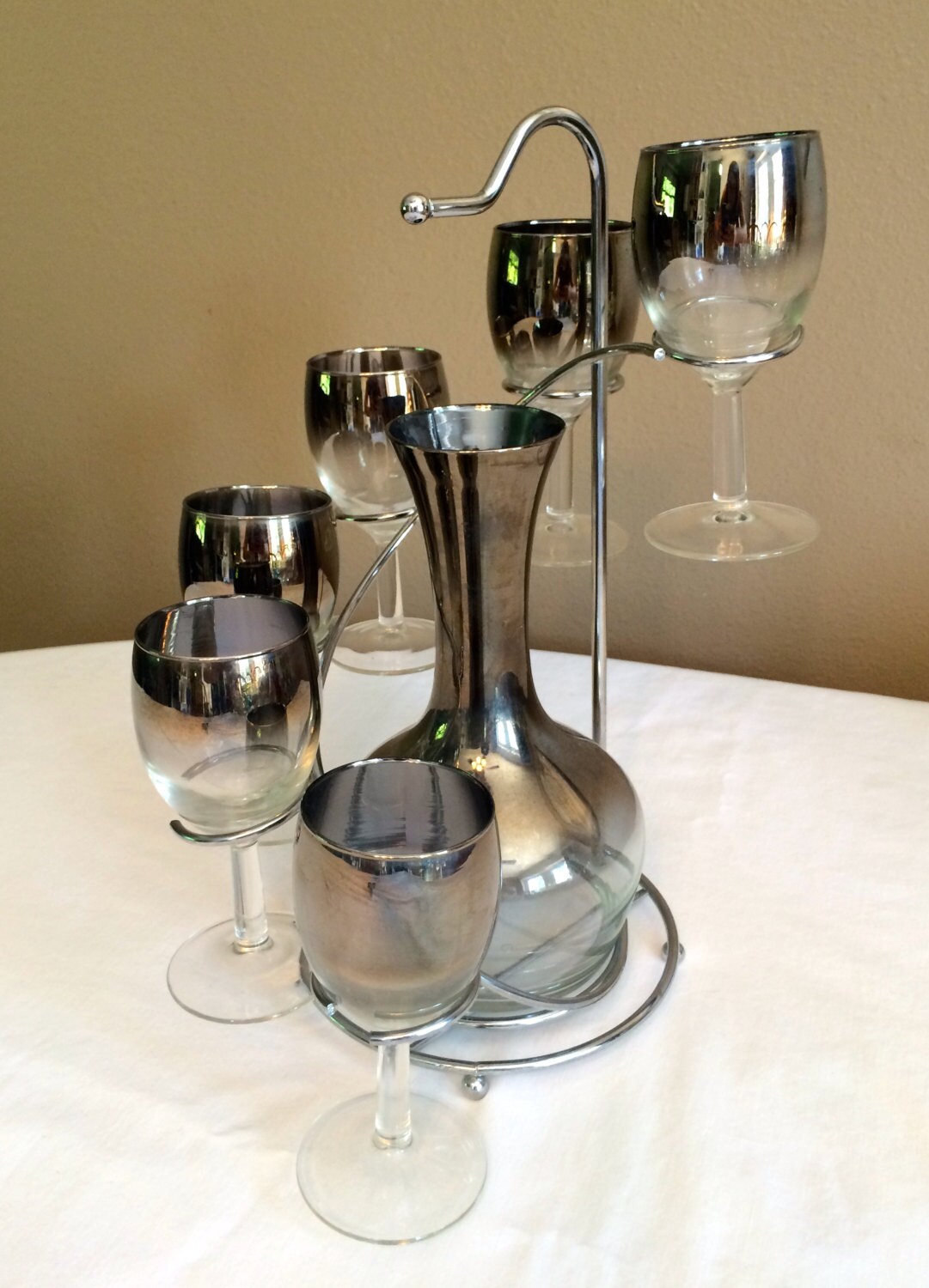 Smoke Glass Decanter and Glasses with Stand Dorothy Thorpe