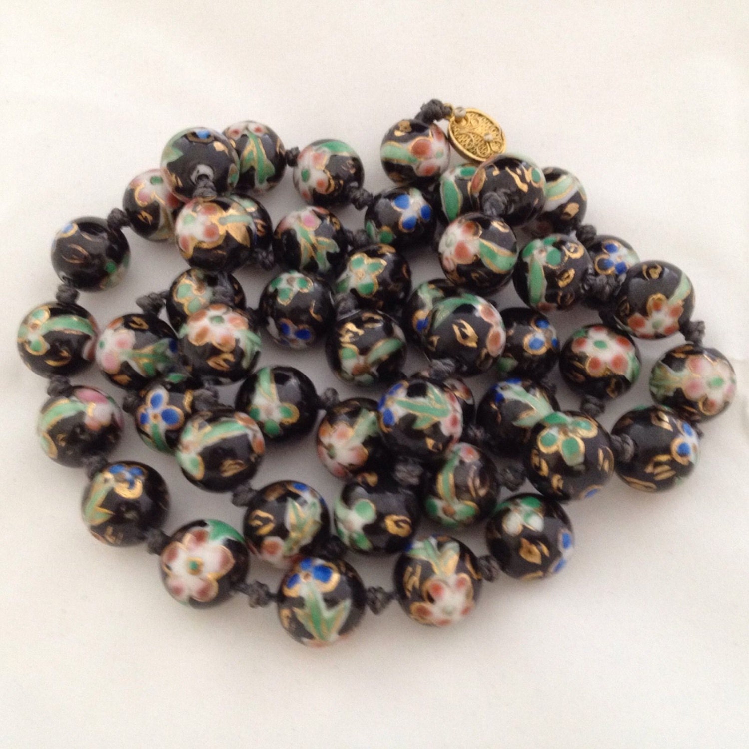 Vintage Chinese Hand Painted Glass Bead Necklace