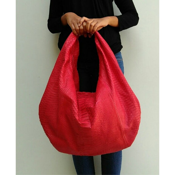 Exotic red hobo bag large leather hobo bag python bag