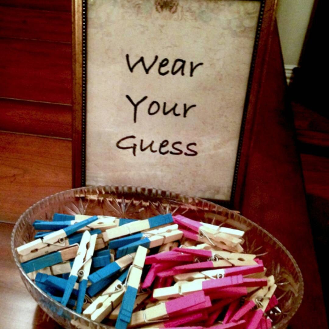 Wear your guess Gender reveal party game Pink and blue
