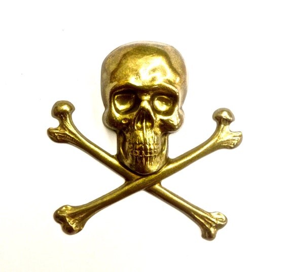 1 Piece Skull and Cross Bone Raw Brass Stamped Finding Large