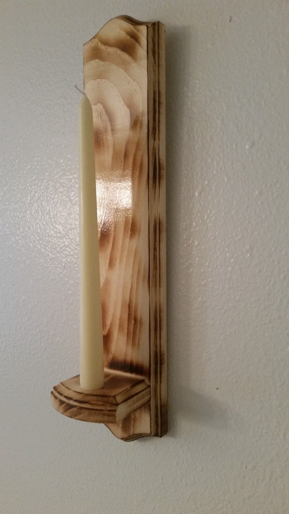 Candle Holder Wall Mounted Rustic Burnt Wood by NaturesMoon