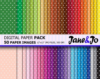 50% OFF SALE 50 Polka dot Digital Paper,Spots Polka Dots Pattern Digital Paper, Scrapbook paper, Rainbow Polka dot Background Image Print