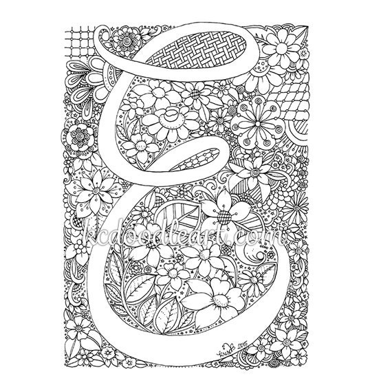 Instant Digital Download Adult Coloring Page Letter Book