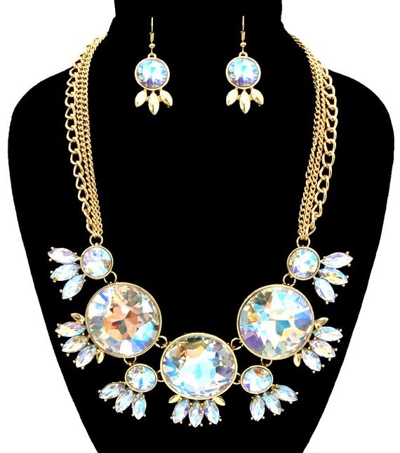 Statement Gold AB Crystal Necklace & Earrings by RocksBoutiqueUK