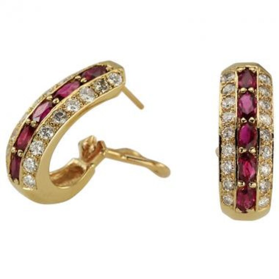 Diamond Earrings Ruby Earrings Hoop Earrings 14k Yellow Gold