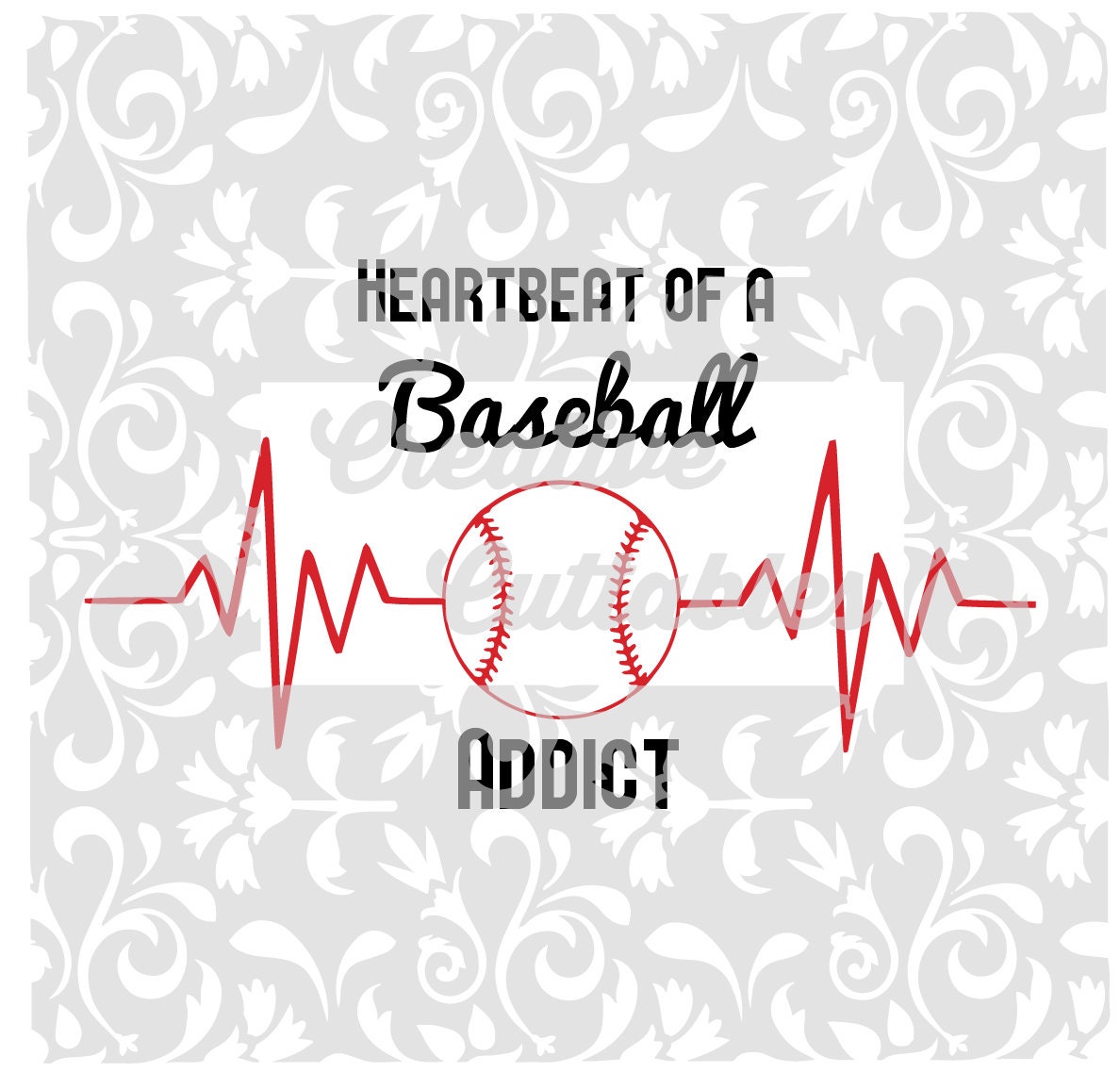 Download SVG Heartbeat of a Baseball Addict for Silhouette or other