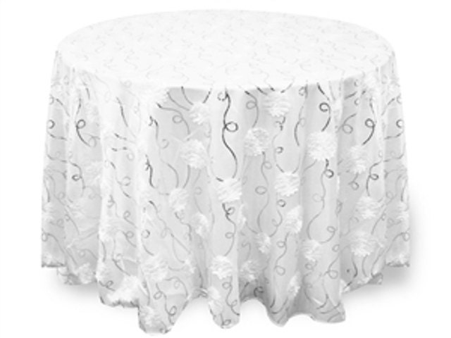 Round White Fl Taffeta Tablecloth 120 With Silver Zoom