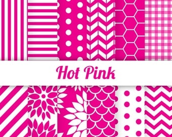 50% OFF Hot Pink Digital Paper Scrapbook Paper Hot Pink White Chevron Pink Polka Dots Scallop Pink Dahlia Pink Honeycomb Fuschia