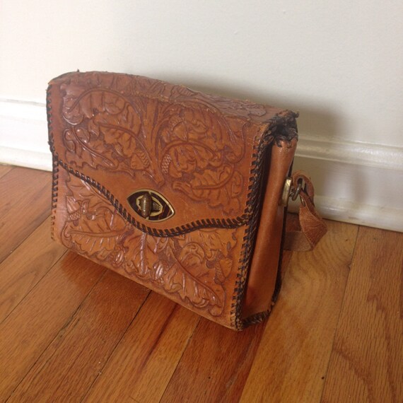 Brown Hand Tooled Leather Purse by AmericanDecaystore on Etsy