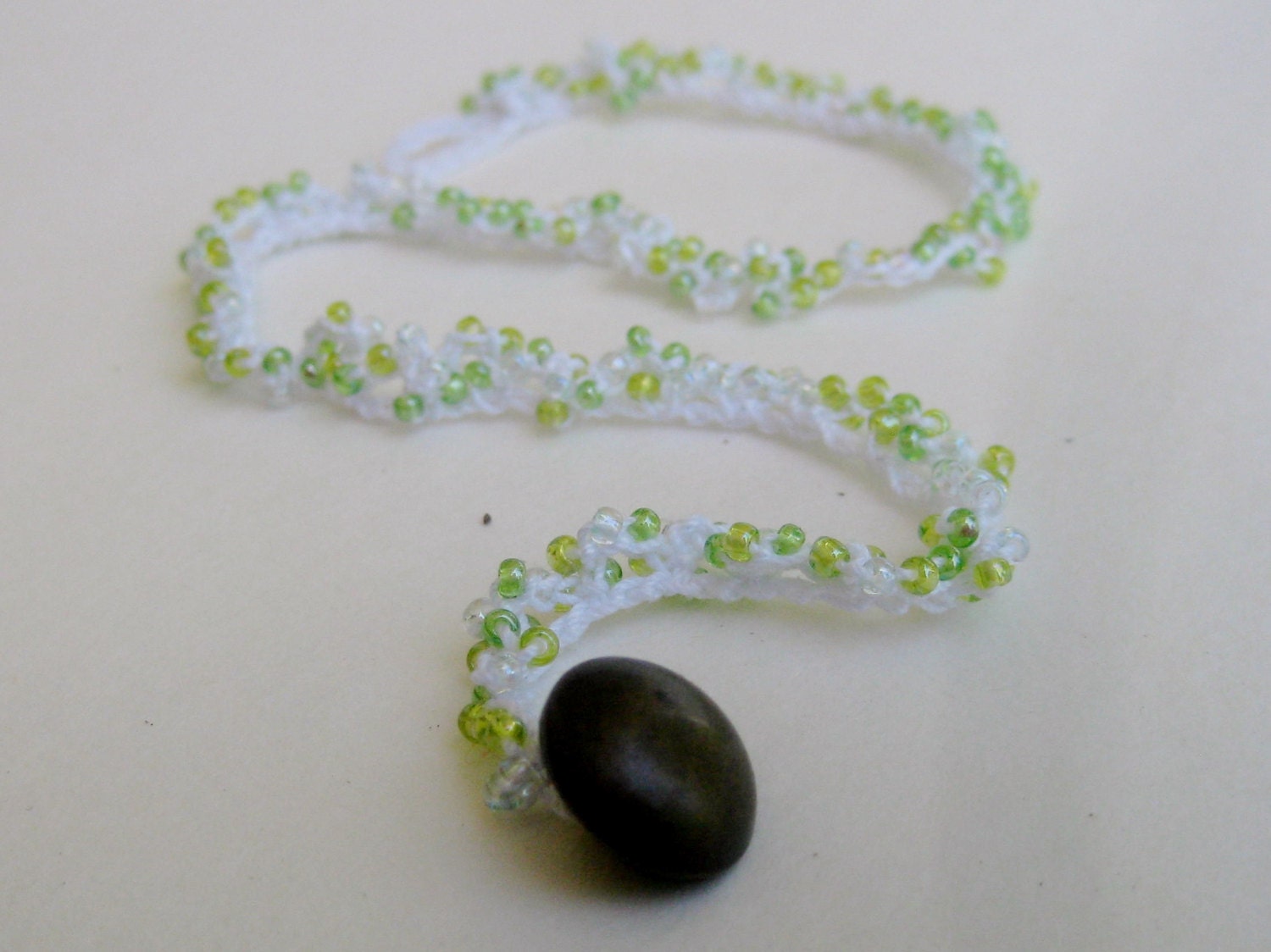 Green Bead Crochet Anklet Surfer Anklet Bead by EmbellishMEStudio