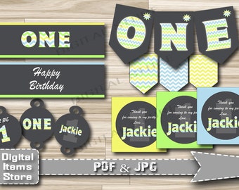 1st Birthday Package - Birthday Party Package Kit - First Birthday Party Package - Birthday Package Printable - 1st Birthday Invitation Boy