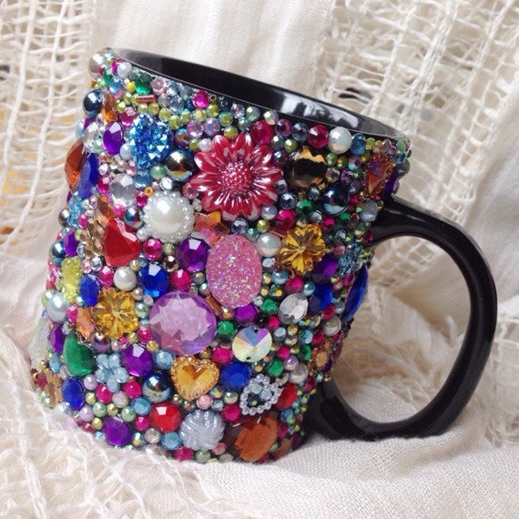Custom Rhinestone Coffee Mug Bling Coffee Cup by SaraDavisDesigns