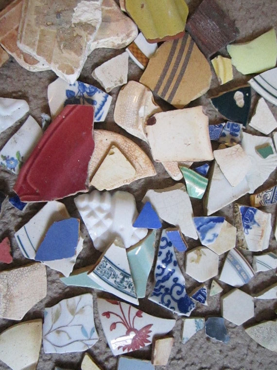 Broken Ceramic Mosaic Pieces Blue Brown by GoldfishCrossStitch