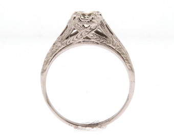 Antique 14k White Gold Art Deco Solitaire Engagement Ring Setting Size 6 1/2 Vintage Filagree Fine Jewelry 1920s Wedding & Bridal -Free Ship