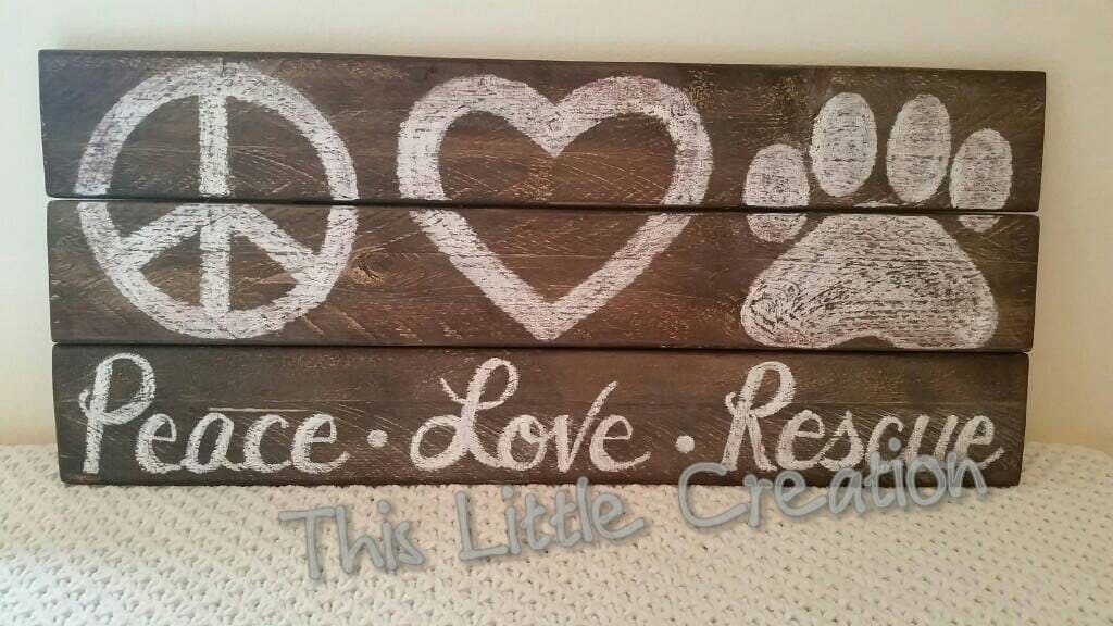 Pallet Style Wood Art Sign Peace Love Rescue