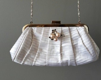 white satin bridal clutch