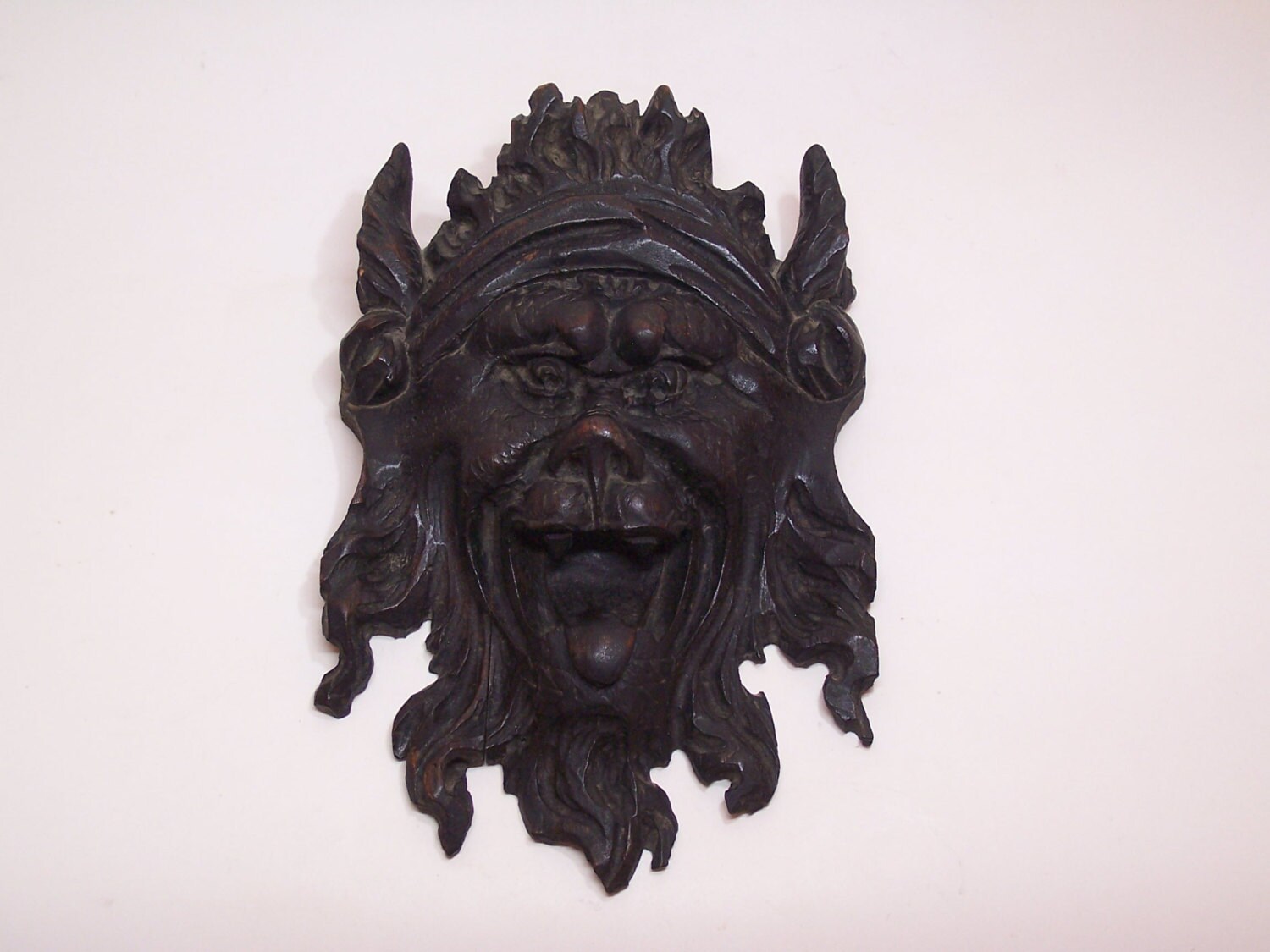 antique hand carved asian foo dog wall hanging mask
