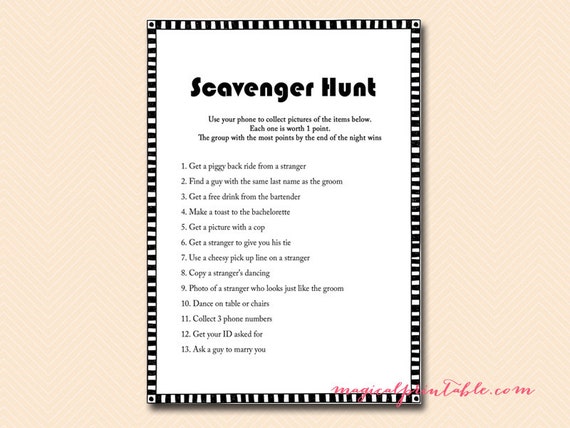 Scavenger Hunt Hens party scavenger hunt game by MagicalPrintable